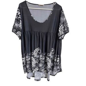 NWT Sunflower By Firminana Black Floral A Line Blouse Short Sleeve Crew Neck 3X